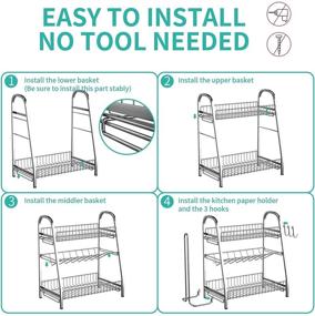 img 1 attached to 🔪 SUS304 Stainless Steel 3-Tier Spice Rack Organizer with Paper Towel Holder & 3 Hooks – Ideal for Kitchen, Bathroom, or Office