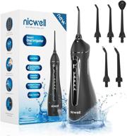 portable rechargeable cordless dental flosser for teeth - nicwell water 4 modes oral irrigator, ipx7 waterproof teeth cleaner picks with powerful battery life for home travel (black) logo