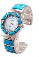 turquoise watch cuff inlay style with sparkling crystal accents logo