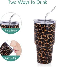 img 1 attached to Leopard Print 30 oz. Tumbler - Double Wall Stainless Steel Vacuum Insulated Travel Mug with Transparent Lid and Straw - Ideal for Home, Office, School, Hot or Cold Drinks