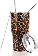 leopard print 30 oz. tumbler - double wall stainless steel vacuum insulated travel mug with transparent lid and straw - ideal for home, office, school, hot or cold drinks логотип