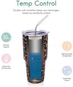 img 3 attached to Leopard Print 30 oz. Tumbler - Double Wall Stainless Steel Vacuum Insulated Travel Mug with Transparent Lid and Straw - Ideal for Home, Office, School, Hot or Cold Drinks