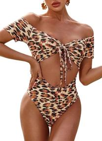 img 4 attached to Geluboao Shoulder Swimsuit Leopard Control Women's Clothing