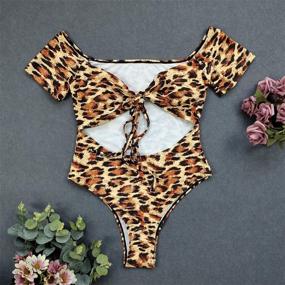 img 1 attached to Geluboao Shoulder Swimsuit Leopard Control Women's Clothing