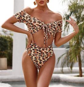 img 3 attached to Geluboao Shoulder Swimsuit Leopard Control Women's Clothing