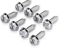 rust proof chrome license plate screws - set of 8 fasteners for front & back plates, frames or covers - self tapping mounting bolts logo