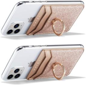 img 2 attached to 📱 Convenient Phone Card Holder RFID Wallet for iPhone 13series/12 Pro MAX/Samsung Galaxy - Stick-On Adhesive Back (Rosegold)