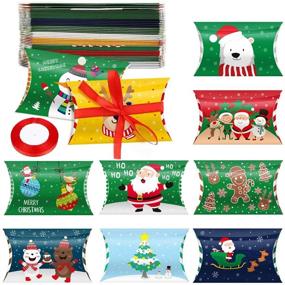 img 4 attached to 🎁 CCINEE Christmas Pillow Boxes: Festive Xmas Candy Boxes with Red Ribbon Ties, Santa Elk Gift Card Holder - Party Supplies (50PCS)