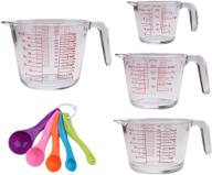 🥄 glass measuring cup and spoon set, 4-pack glass measuring tool with measurements - 1 cup, 2 cup, 4 cup, 6 cup - clear bakeware prepware with 5-pack plastic measuring spoon logo