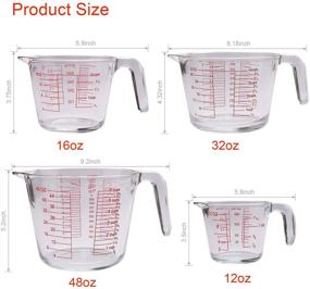 img 3 attached to 🥄 Glass Measuring Cup and Spoon Set, 4-Pack Glass Measuring Tool with Measurements - 1 Cup, 2 Cup, 4 Cup, 6 Cup - Clear Bakeware Prepware with 5-Pack Plastic Measuring Spoon