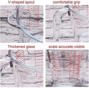 img 2 attached to 🥄 Glass Measuring Cup and Spoon Set, 4-Pack Glass Measuring Tool with Measurements - 1 Cup, 2 Cup, 4 Cup, 6 Cup - Clear Bakeware Prepware with 5-Pack Plastic Measuring Spoon