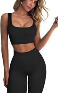 👯 fafofa ribbed workout outfits: stylish and seamless 2 piece sport bra & yoga leggings sets for women logo