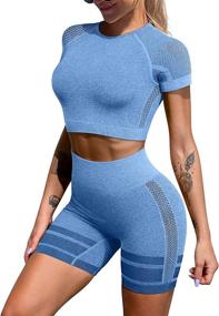 img 4 attached to 🏋️ LNSK Women's Workout Sets Yoga Outfit: Comfortable 2 Piece Seamless Sports Top and High Waist Shorts for Gym and Sports