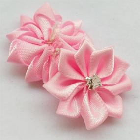img 2 attached to 💐 Chenkou Craft Mix 40pcs 28mm(1 1/8") Satin Ribbon Flower Bows with Rhinestone Wedding Ornament Appliques
