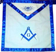 👑 masonic master mason apron - 16x16" white cloth with machine embroidery & 1" royal blue satin borders, by equinox masonic regalia logo