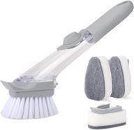 🧽 optimized dishwashing brush with soap dispenser, kitchen cleaning sponge handle, & three sponges - ideal for efficient kitchen cleaning logo