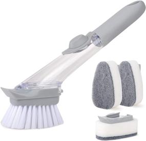 img 4 attached to 🧽 Optimized Dishwashing Brush with Soap Dispenser, Kitchen Cleaning Sponge Handle, & Three Sponges - Ideal for Efficient Kitchen Cleaning