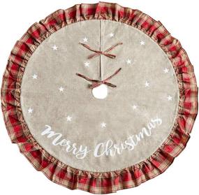 img 4 attached to 🎄 48-inch Red and Black Plaid Ruffle Edge Linen Burlap Christmas Tree Skirt - Large Xmas Tree Skirts for Holiday Party Decorations and Christmas Decor