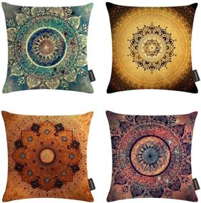 img 4 attached to 🌸 Superstar Boho Decorative Set of 4 Throw Pillow Covers - Cushion Cover with Floral Print - 18x18 Inch Pillowcase