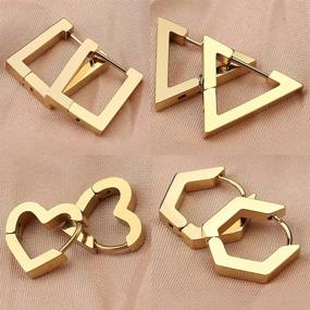 img 2 attached to ✨ SUNS Hoop Earrings: 14K Gold Plated Triangle Heart Irregular Graphics - 4 Pairs of Stainless Steel Earrings