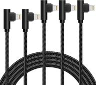 ⚡ high-speed iphone charger cable set - pack of 5 (3/6/6/10/10ft), mfi certified, nylon braided, 90 degree elbow, compatible with iphone 12/11 pro max, xr, xs max, ipod - black logo