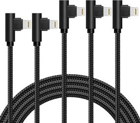 img 4 attached to ⚡ High-Speed iPhone Charger Cable Set - Pack of 5 (3/6/6/10/10FT), MFI Certified, Nylon Braided, 90 Degree Elbow, Compatible with iPhone 12/11 Pro Max, XR, XS Max, iPod - Black