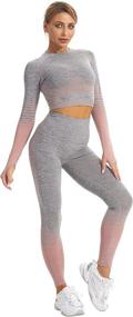 img 4 attached to 🏋️ GLAMLINE Women's 2 Piece Seamless High Waist Leggings and Crop Top Workout Set - Ideal for Running, GYM, Yoga, and Sports