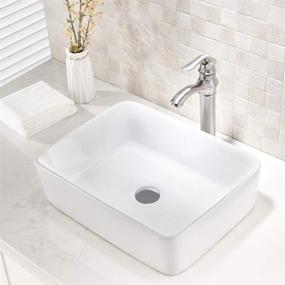 img 3 attached to Bathroom Sink and Faucet Combo - VOKIM 19-inch x 15-inch Artistic Porcelain Ceramic Vessel Sink Basin Washing Bowl Set, Cabinet Countertop Sink with Brushed Nickel Faucet, Pop-up Drain, and Water Pipe Lavatory