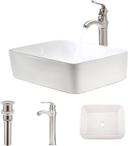 img 4 attached to Bathroom Sink and Faucet Combo - VOKIM 19-inch x 15-inch Artistic Porcelain Ceramic Vessel Sink Basin Washing Bowl Set, Cabinet Countertop Sink with Brushed Nickel Faucet, Pop-up Drain, and Water Pipe Lavatory