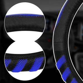 img 2 attached to 🚗 NICEASY Universal 15 inch Sport Style Black Leather Steering Wheel Cover with Blue Grip - Upgrade Your Driving Experience!