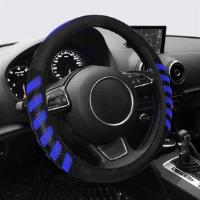 img 3 attached to 🚗 NICEASY Universal 15 inch Sport Style Black Leather Steering Wheel Cover with Blue Grip - Upgrade Your Driving Experience!
