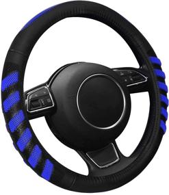 img 4 attached to 🚗 NICEASY Universal 15 inch Sport Style Black Leather Steering Wheel Cover with Blue Grip - Upgrade Your Driving Experience!