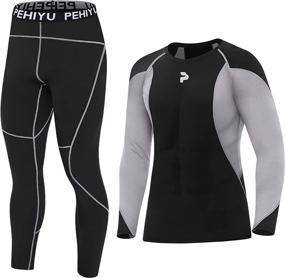 img 4 attached to Thermal Fleece-Lined Men's Compression Pants & Tactical Sports Long Sleeve Set for Fitness and Warmth