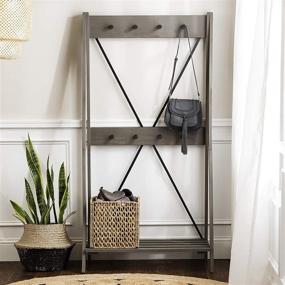 img 3 attached to 🪑 Grey Entryway Bench Hall Tree Coat Rack Shoe Storage Shelf Mudroom Hallway Organizer – Walker Edison X Back Farmhouse, 68 Inch