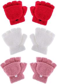 img 4 attached to Fingerless Mittens for Girls: Convertible Knitted Accessories for Cold Weather