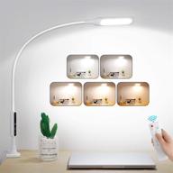 💡 white led desk lamp with clamp, flexible gooseneck swing arm design, remote control, 5-way dimmable & 5 color modes for eye-care office, work, reading - timer, memory - 10w architect lamp логотип