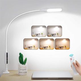 img 4 attached to 💡 White LED Desk Lamp with Clamp, Flexible Gooseneck Swing Arm Design, Remote Control, 5-Way Dimmable & 5 Color Modes for Eye-Care Office, Work, Reading - Timer, Memory - 10W Architect Lamp