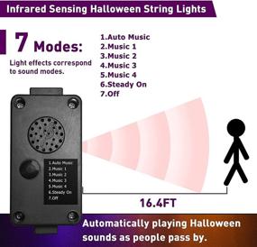 img 2 attached to Halloween Decorations: Vanthylit 81.7FT 200LED Purple Halloween String Lights with Music Sync Spooky Sounds - Ideal for Indoor and Outdoor Patio Lawn Garden