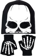 👻 glow in the dark skeleton fingerless gloves and skull mask set for kids - winter warm knit face mask and glove combo logo