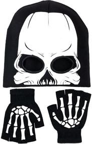 img 4 attached to 👻 Glow in the Dark Skeleton Fingerless Gloves and Skull Mask Set for Kids - Winter Warm Knit Face Mask and Glove Combo