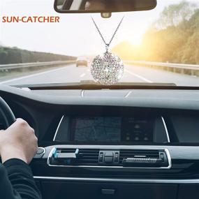 img 3 attached to 🚗 Joynaamn Car Mirror Hanging Accessories, Women's Bling Rearview Mirror Charm, Crystal Ball Pendant for Car & Home, Rhinestone Sun-Catcher Ornament with 45CM Clasp Chain, AB Colorful