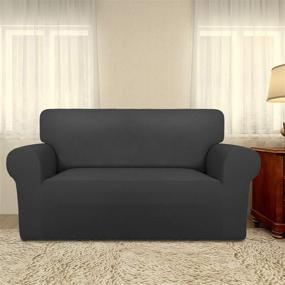 img 3 attached to 🛋️ Dark Gray Spandex Non Slip Sofa Slipcover - Stretchy and Washable Furniture Protector with Non Skid Foam and Elastic Bottom for Kids and Pets