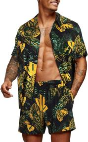 img 4 attached to Hawaiian Floral Casual Men's Summer Clothing by COOFANDY