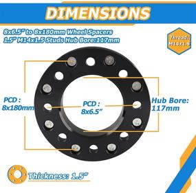 img 3 attached to Рыин 2 шт. 8x6.5 до 8x180 адаптер колес, адаптеры 1.5 дюйма 8x165.1 до 8x180 с диаметром втулки 117 мм и шагом резьбы 14x1.5.