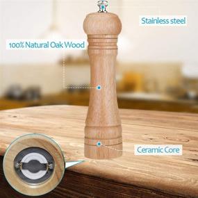 img 2 attached to Set of 2 Refillable Salt and Pepper Grinders with Ceramic Grinding Core - Wooden Manual Spice Mills, Adjustable Coarseness - Perfect for Home Kitchen, Dining Room, Restaurant (Tall)