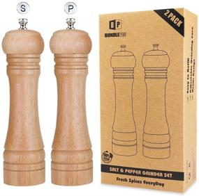 img 4 attached to Set of 2 Refillable Salt and Pepper Grinders with Ceramic Grinding Core - Wooden Manual Spice Mills, Adjustable Coarseness - Perfect for Home Kitchen, Dining Room, Restaurant (Tall)