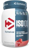 🍓 белок в порошке dymatize iso100 - 100% сывороточный изолят, 25 г белка, 5,5 г bcaa, без глютена, быстрое усвоение, легкое усвоение, клубничный вкус, 1,6 фунта. логотип