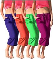 stylish and comfy women's 4 pack casual active capri semi sheer lounge pants with relaxed flowy fit logo