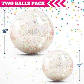 img 2 attached to Rainbow Sparkle Inflatable Beach Balls - Perfect Summer Pool Party Toys for Volleyball, Soccer, and More! - Giant Value Pack of 2 - 16 in & 12 in