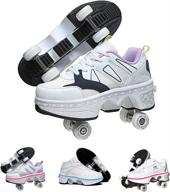 👟 led women's deformation roller skate shoes: double-row walking shoes with discreet wheels logo